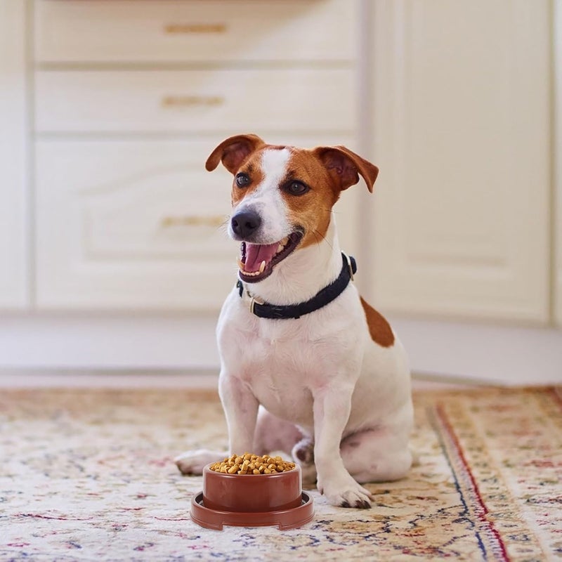 Plastic Dog Bowl and Cat Feeding Holder, Brown Round Pp Pet Feeding Bowl with Design, Practical Puppy Food Dish for Home and Travel Use - Image 4