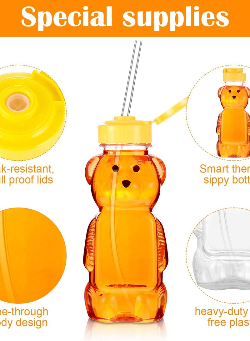SOLARAE 4 Pieces Juice Bear Bottles, Honey Bear Drinking Bottles,Plastic Reusable Drinking Cups,Includes 4 Soft Silicone Straws,Daily Drinking Supplies(Yellow) - Image 3