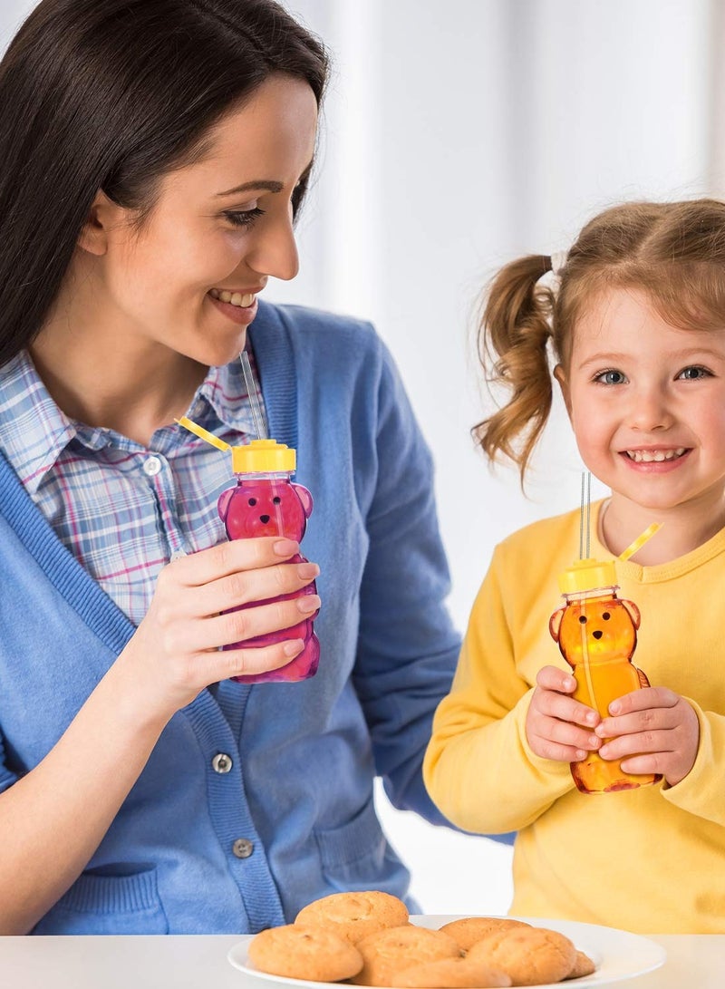 SOLARAE 4 Pieces Juice Bear Bottles, Honey Bear Drinking Bottles,Plastic Reusable Drinking Cups,Includes 4 Soft Silicone Straws,Daily Drinking Supplies(Yellow) - Image 5