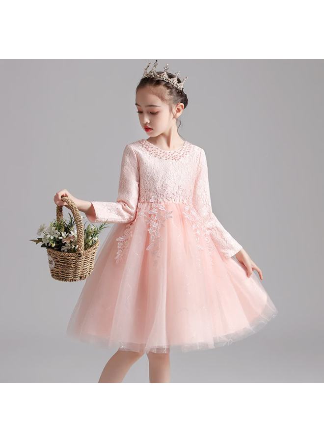 Luobobeibei Girls' Long Sleeve Princess Dress Spring Birthday Party Dress Pink - Size 130 - Image 1