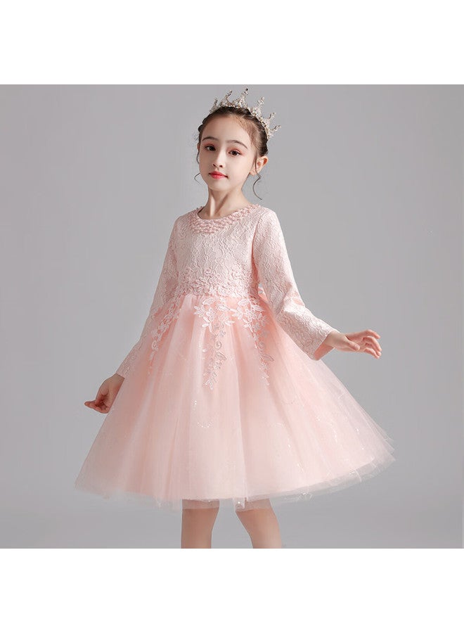 Luobobeibei Girls' Long Sleeve Princess Dress Spring Birthday Party Dress Pink - Size 130 - Image 2