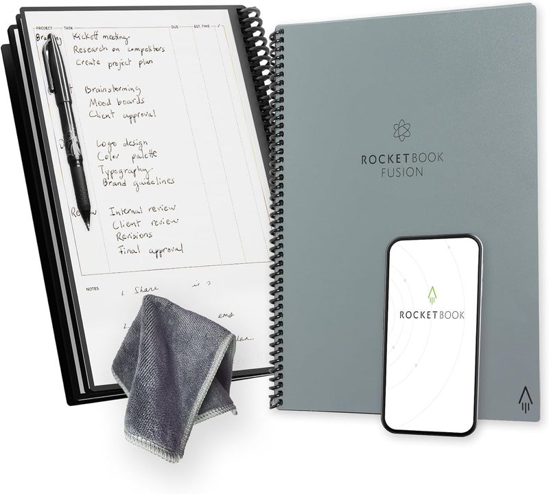 Rocketbook Planner & Notebook, Fusion : Reusable Smart Planner & Notebook | Improve Productivity with Digitally Connected Notebook Planner | Dotted, 21.6 cm x 28 cm, 42 Pg, Deep Space Gray - Image 1