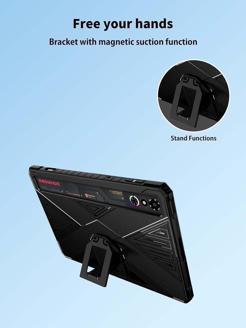 NOUKAJU شكل عصري وعملي حافظة لجهاز REDMAGIC Astra Gaming Tablet مقاس 9.06 بوصة، حماية NOUKAJU للجهاز اللوحي، مقاومة للسقوط، مقاومة للخدوش، حامل قابل للطي، غطاء حماية لجهاز REDMAGIC Tablet 3 Pro (أسود) - Image 4