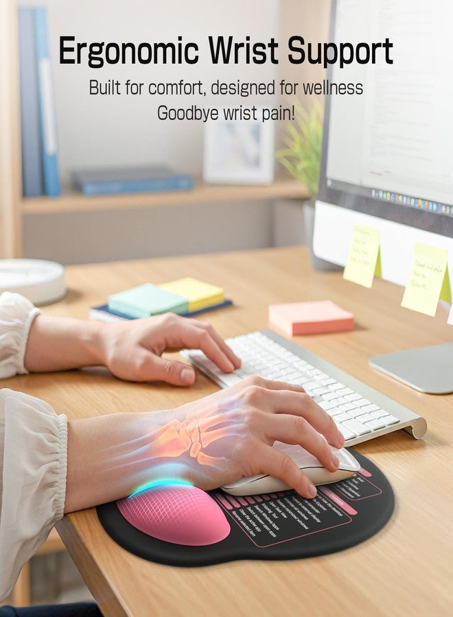 Senetem Mouse Pad with Wrist Rest - Ergonomic Memory Foam Support, Small Cute Excel Cheat Sheet Mousepad with Windows & Office Shortcuts, Non-Slip PU Base, for Computer Desk Laptop Travel, Black Pink - Image 2