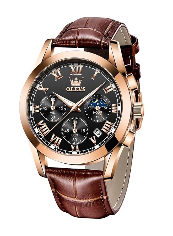 أوليفز OLEVS ساعات للرجال البني جلد الذهب حالة التناظرية الكوارتز الموضة الأعمال فستان ساعة اليوم التاريخ مضيئة للماء عادية الذكور ساعات المعصم - Image 2