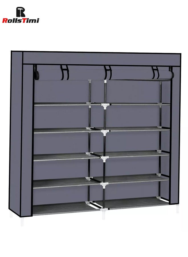 RollsTimi  Shoe Rack Storage Organizer Cabinet With Fabric Dust Cover 7 Tiers 14 shelves Grey - Image 2