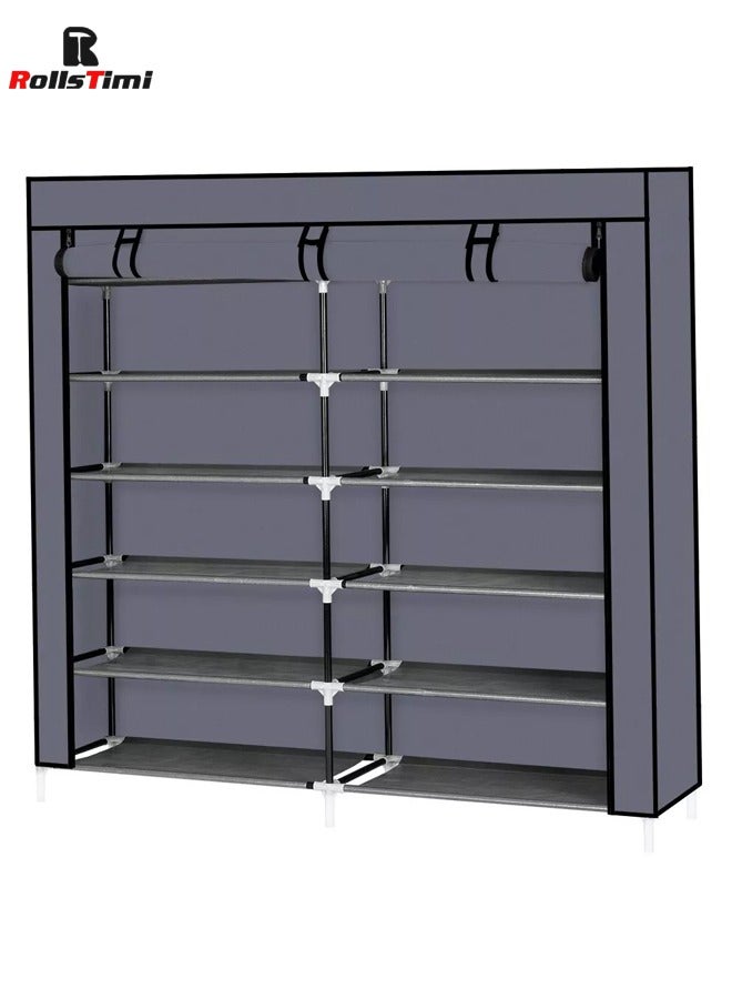 RollsTimi  Shoe Rack Storage Organizer Cabinet With Fabric Dust Cover 7 Tiers 14 shelves Grey - Image 1