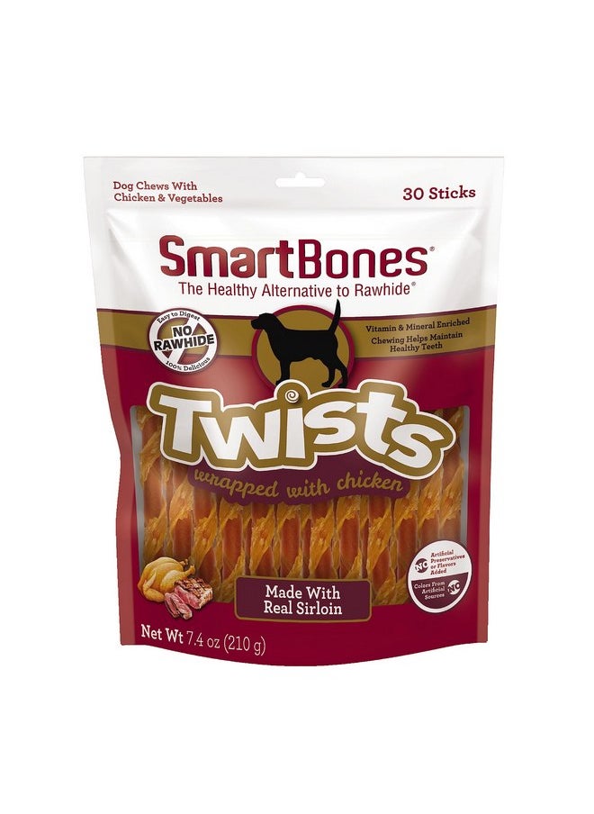 SmartBones SmartBones Twists Wrapped with Chicken Made with Real Sirloin, 30 Count, Treat Your Dog to a Rawhide-Free Chew, 1 Count (Pack of 1)  - Image 1