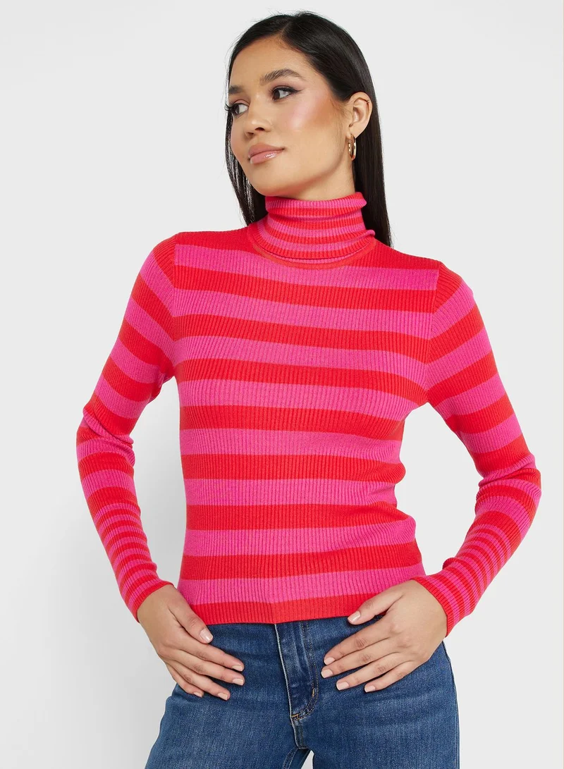 VERO MODA Striped High Neck Knitted Sweater