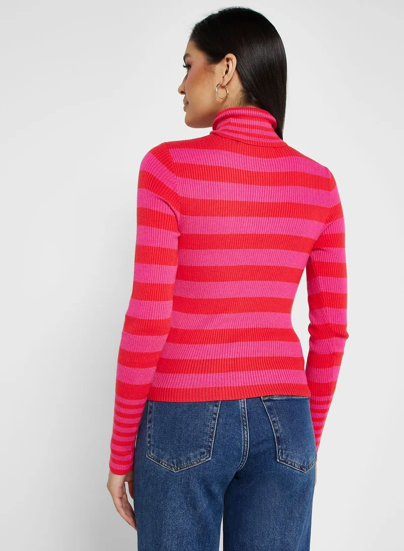 VERO MODA Striped High Neck Knitted Sweater