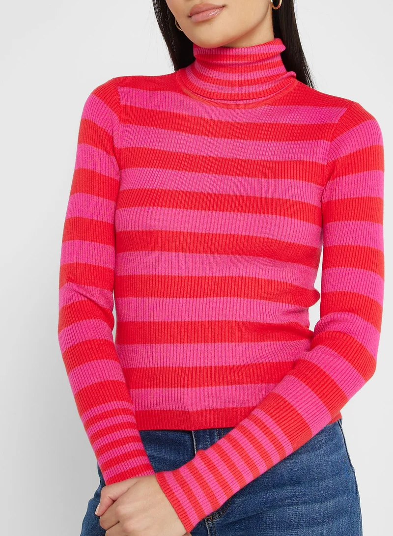 VERO MODA Striped High Neck Knitted Sweater