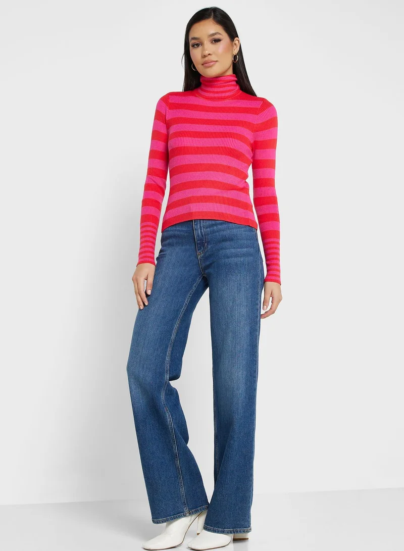 VERO MODA Striped High Neck Knitted Sweater