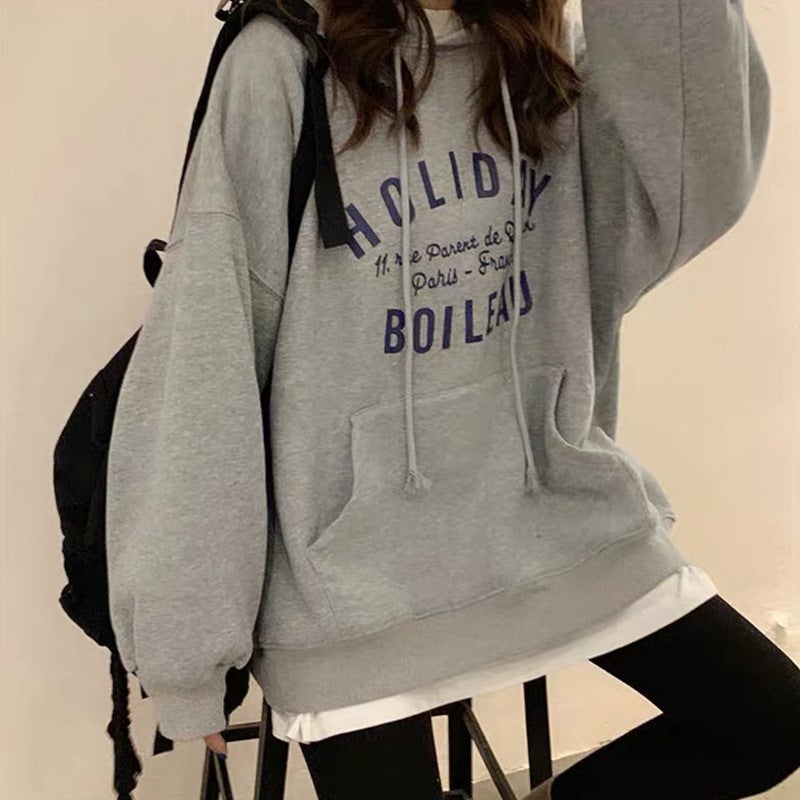Thin hooded vests women autumn ins2023 Autumn New loose Korean hoodie Net red tide a generation of hair Navy blue - Image 5