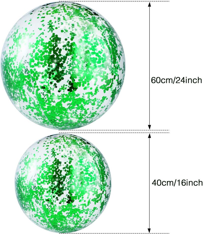 Hsei 3 Pcs Inflatable Beach Ball 16 Inch Glitter Summer Swimming Pool Disco Balls with Confetti Floatable Blow up Toys Decorations for Beach Wedding Outdoor birthday Party Favor(Green) - Image 2
