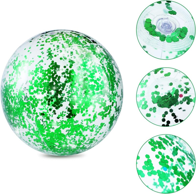 Hsei 3 Pcs Inflatable Beach Ball 16 Inch Glitter Summer Swimming Pool Disco Balls with Confetti Floatable Blow up Toys Decorations for Beach Wedding Outdoor birthday Party Favor(Green) - Image 3