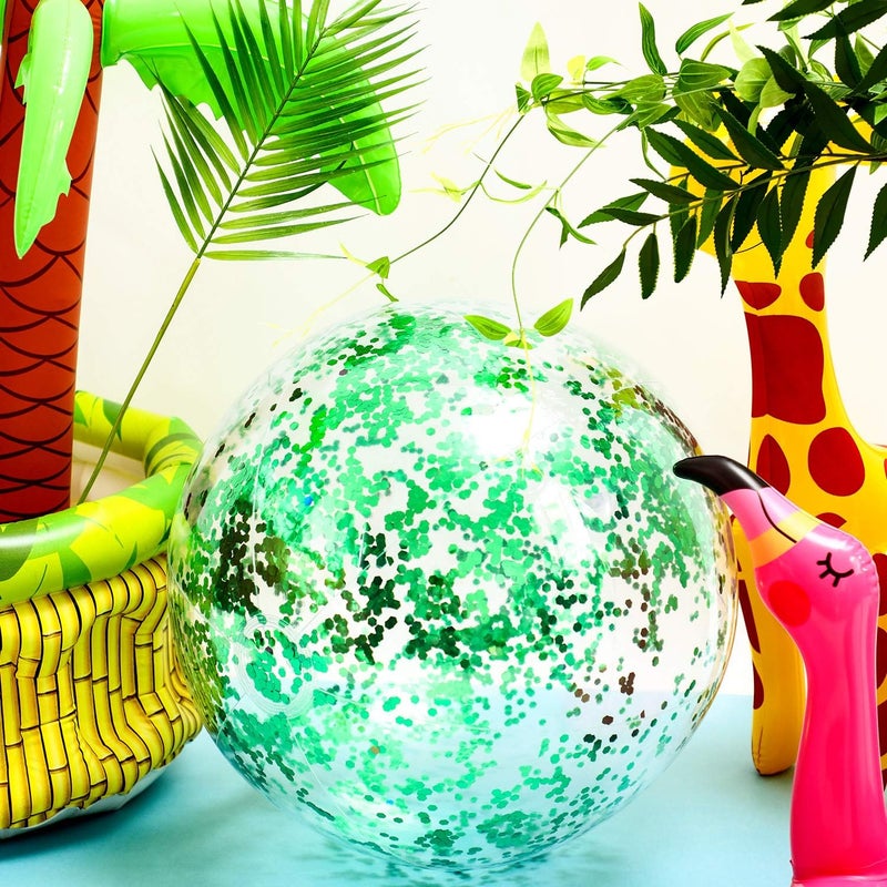 Hsei 3 Pcs Inflatable Beach Ball 16 Inch Glitter Summer Swimming Pool Disco Balls with Confetti Floatable Blow up Toys Decorations for Beach Wedding Outdoor birthday Party Favor(Green) - Image 4