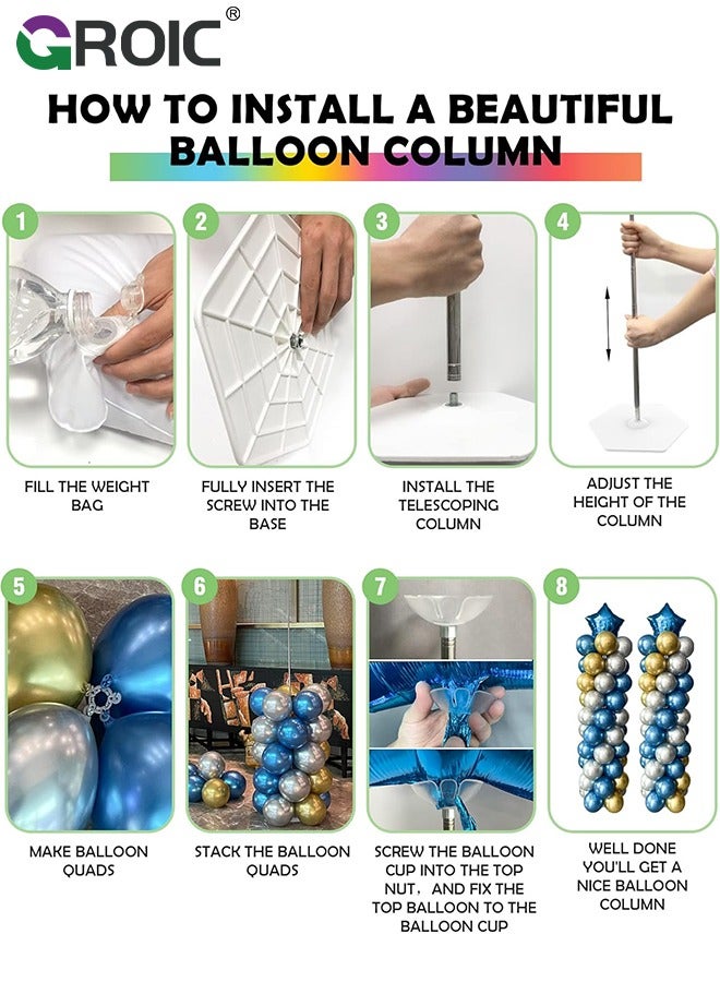 GROIC 2PCS Balloon Column Stand Kit Set,Ajustable Balloon Column Kits and 152 Pcs Balloons,Adjustable Metal Balloon Tower,Party Decoration,Balloon Centerpiece for Table and Balloon Column Stand for Floor - Image 5
