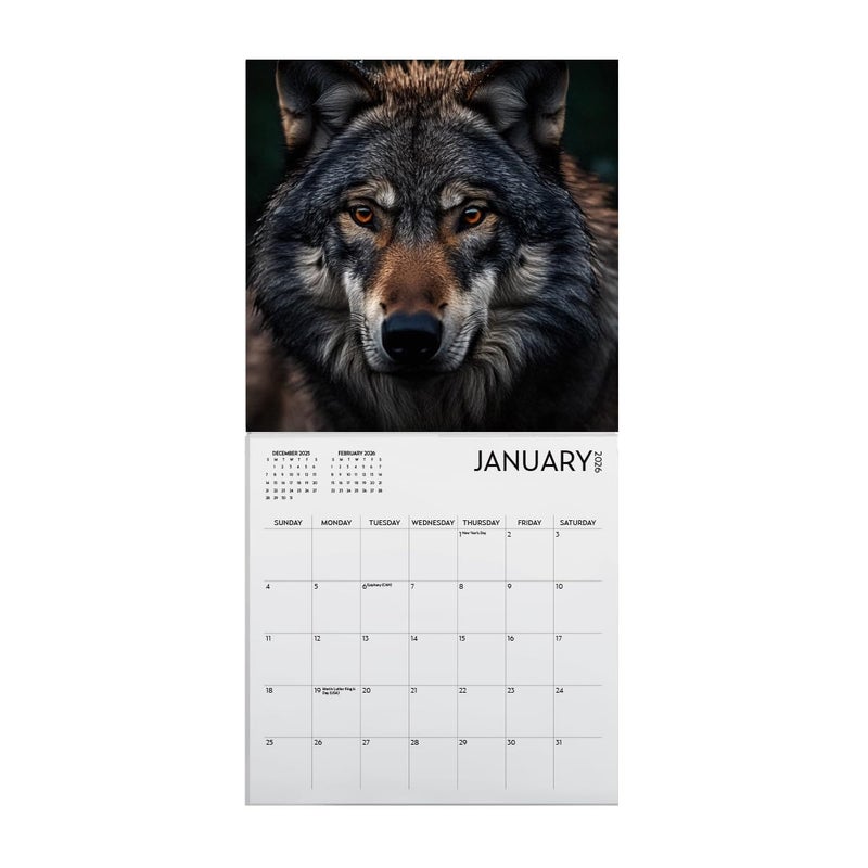 ARTICO Wolf Calendar 2026, Large 12 x 12 inch, Wolf Wall Calendar, Gift for Wolf Lovers, Cute Calendar for girls or boys - Image 2