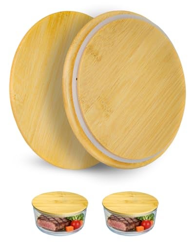 TERESRY Replacement Wooden Lids for Pyrex, Anchor Hocking Glass Containers 7201-PC*2, Bamboo Lids for Pyrex 4Cup Glass Bowls, Bowl Covers with Leakproof Silicone Gasket 2 Pack - Image 1