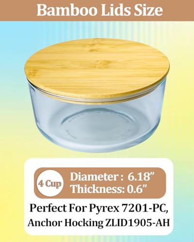 TERESRY Replacement Wooden Lids for Pyrex, Anchor Hocking Glass Containers 7201-PC*2, Bamboo Lids for Pyrex 4Cup Glass Bowls, Bowl Covers with Leakproof Silicone Gasket 2 Pack - Image 3