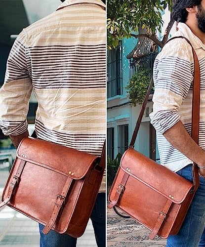 RUSTIC TOWN Leather Messenger Bag for Men Women - Full Grain Leather Laptop Satchel Office Crossbody Shoulder Bag (15 Inch, Brown) - Image 2
