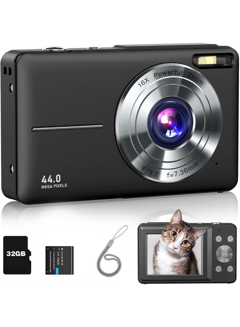 Halamine Digital Camera, kids camera,FHD 1080P Kids Camera,with 32GB Memory Card ,44MP Point Digital Camera , Compact Small Camera for Kids (Black) - Image 4