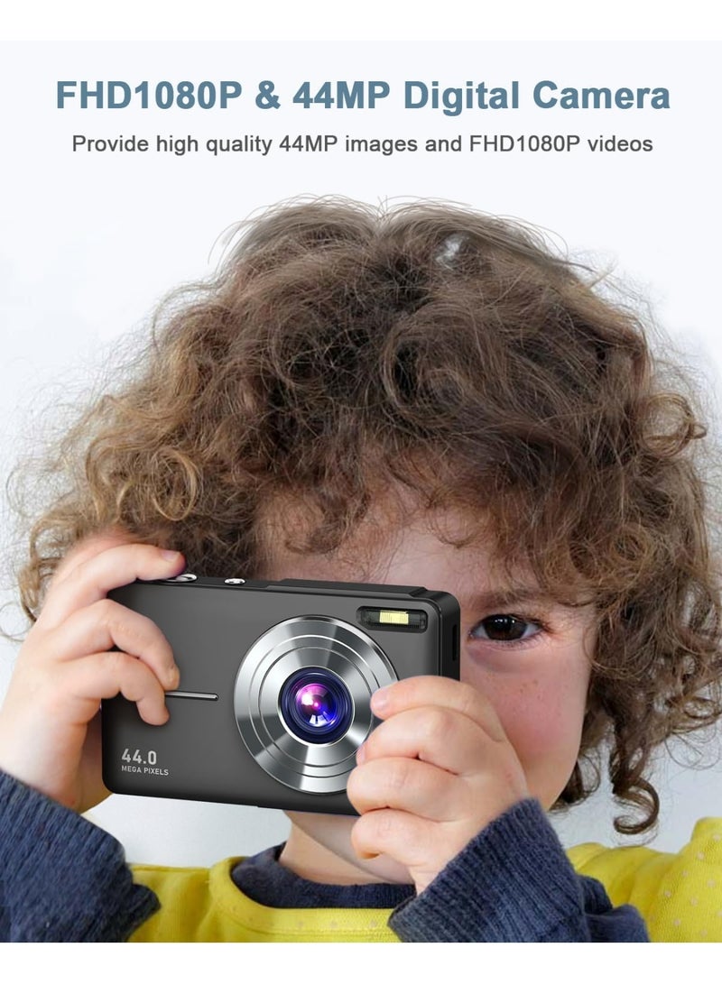 Halamine Digital Camera, kids camera,FHD 1080P Kids Camera,with 32GB Memory Card ,44MP Point Digital Camera , Compact Small Camera for Kids (Black) - Image 5