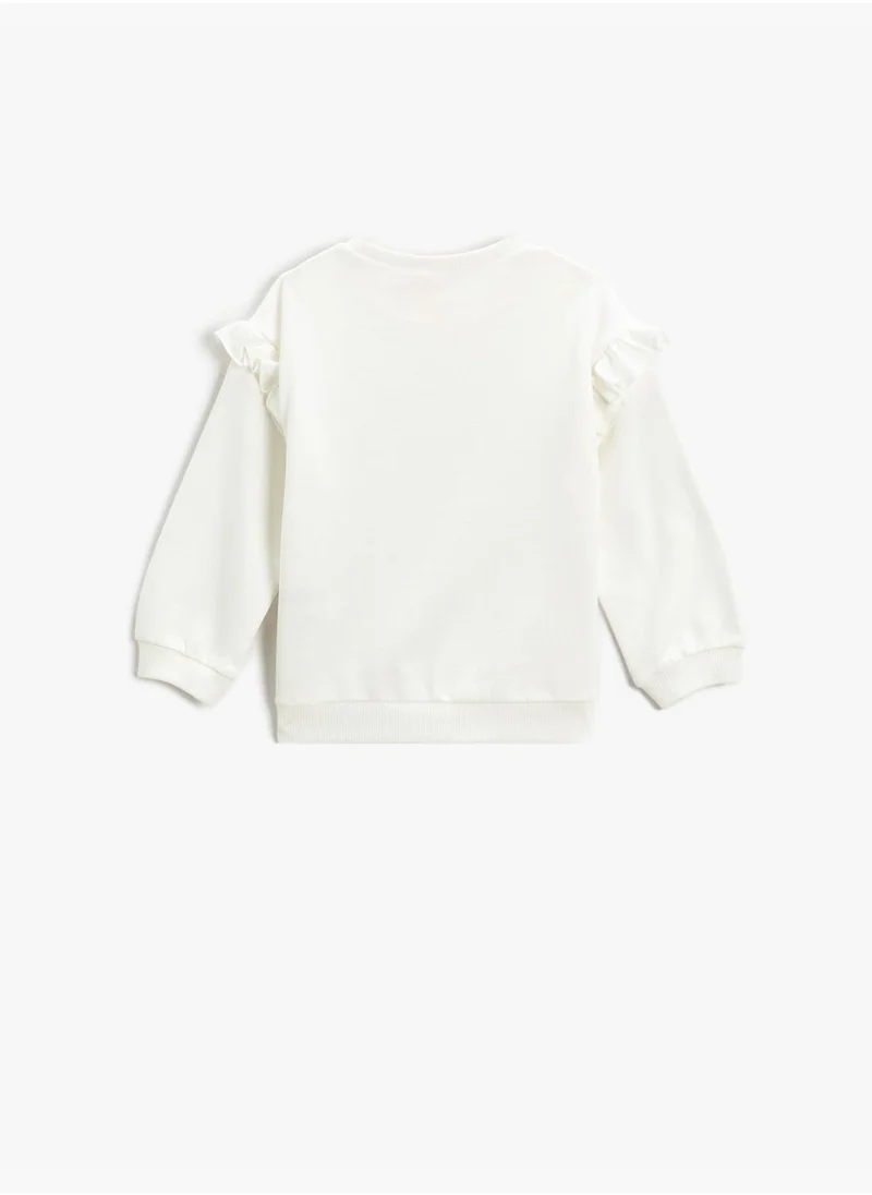 كوتون Ruffled Sweatshirt Printed Long Sleeve Crew Neck Brushed Interior