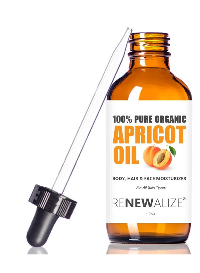 Renewalize Organic Apricot Kernel Oil MOISTURIZER in Large 4 oz Dark Glass Bottle with Dropper 100 Pure and Unrefined an Essential Aromatherapy Skin Massage Oil for Body Hands Feet - Image 3