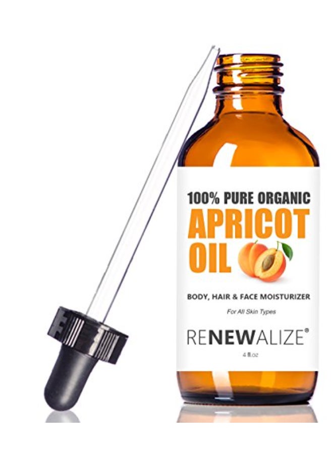 Renewalize Organic Apricot Kernel Oil MOISTURIZER in Large 4 oz Dark Glass Bottle with Dropper 100 Pure and Unrefined an Essential Aromatherapy Skin Massage Oil for Body Hands Feet - Image 1