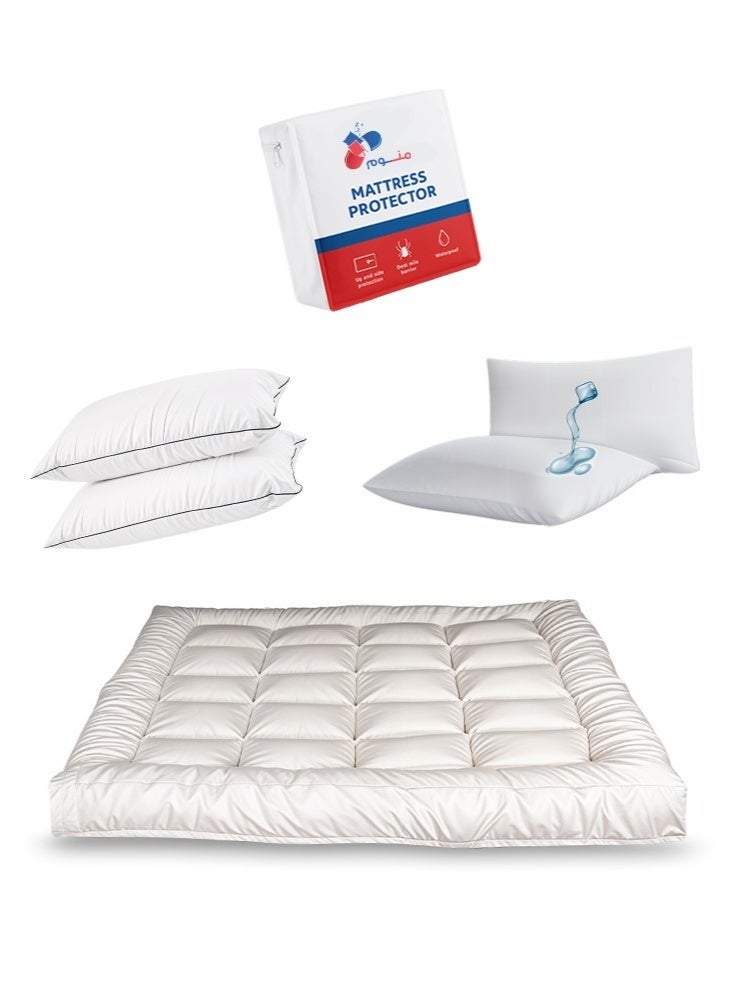 Monwem Nap Bundle Mattress Topper 20 cm with 2 Pillows 2 Pillow Protectors and Mattress Protector - Image 2