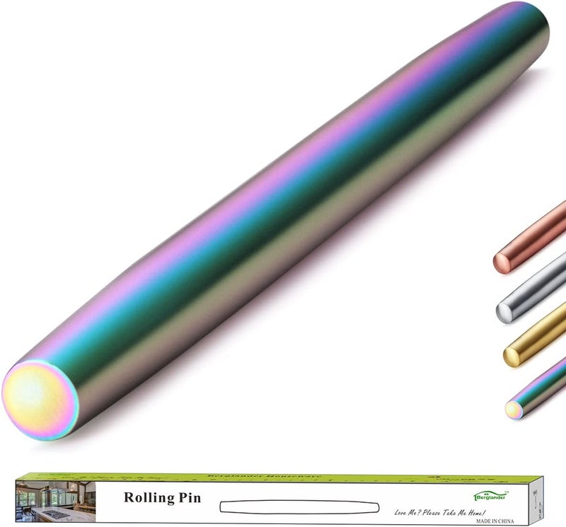 Berglander Rainbow Rolling Pin, 16.7 Inches Stainless Steel Colorful Matte Finish With Rainbow Titanium Plating Rolling Pin For Baking Pizza Dough, Pie, Cookie, Gift Ideas For Bakers. - Image 1