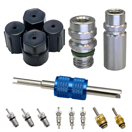 Aracey Air Conditioning Valve Core Kit | A/C R12 R134a Teflon Seal Refrigeration Air Conditioning High and Low Side Port Service Valve, Car & HVAC AC System Charging Port Seal Caps Kit - Image 1