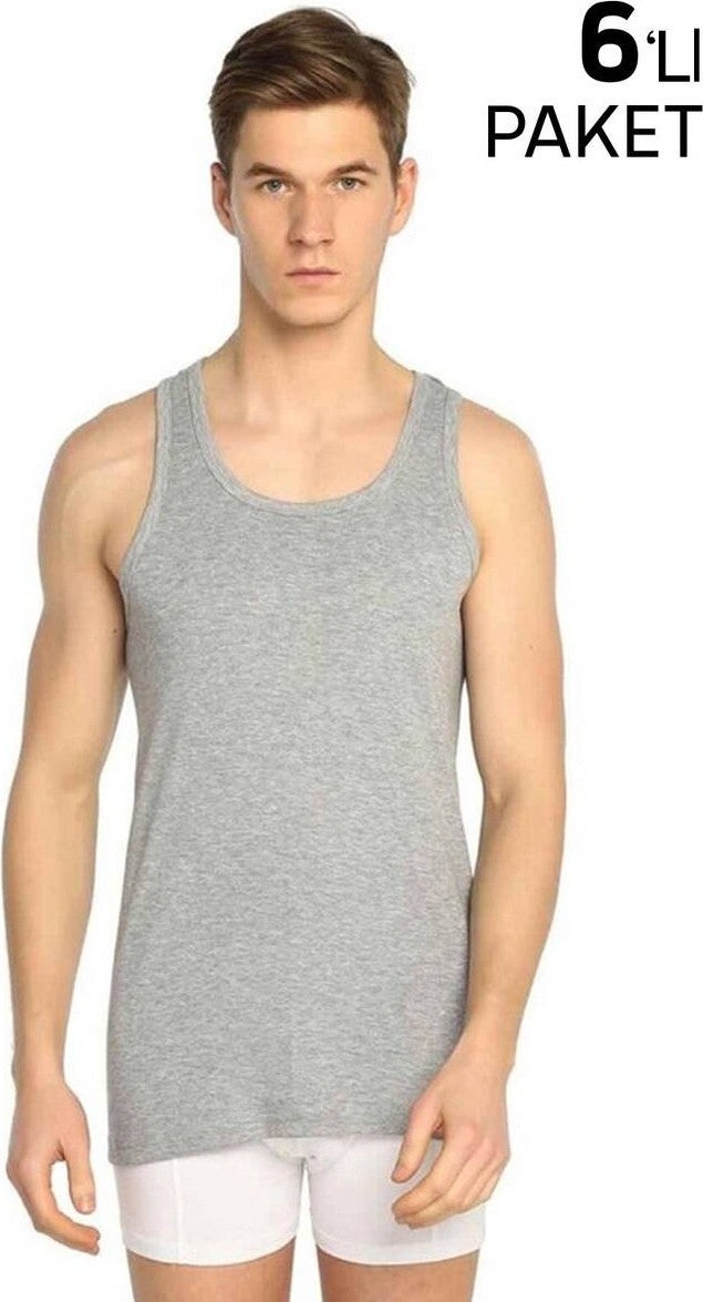 Tutku Men's Ribbed Sports Undershirt 6 Piece 118 | Grey