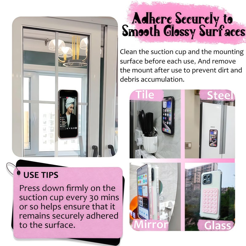 AZXYI Silicone Suction Phone Case Mount, Silicon Adhesive Suction Cup Phone Mount, Non Slip Sticky Phone Grip for Cellphone, Strong Grip Holder for Selfies and Videos (Light Pink) - Image 4