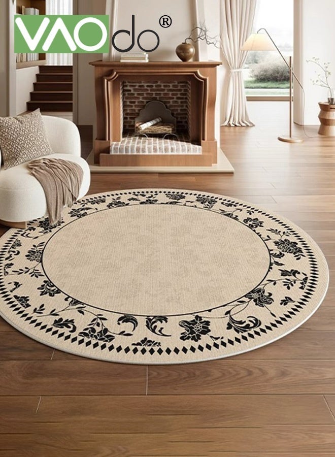 فاو دو سجادة كبيرة مستديرة، سجادة زخرفية ناعمة مانعة للانزلاق، سجادة دائرية قابلة للغسل ذات وبر قصير، سجادة بنمط رسم بالحبر عتيق لغرفة النوم وغرفة المعيشة وغرفة الملابس 120*120 سم - Image 1