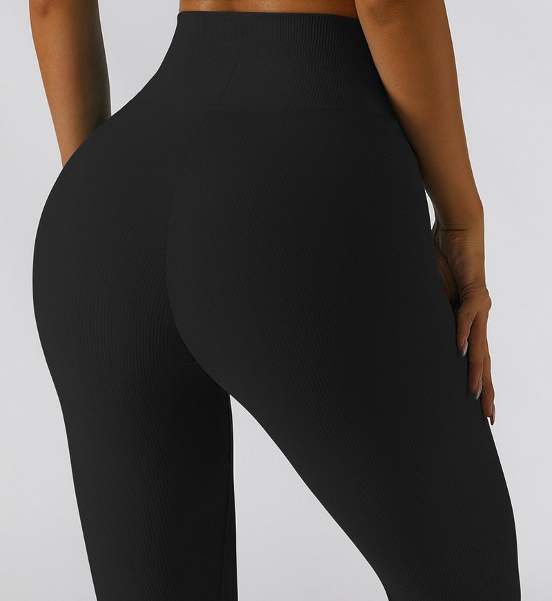 Liona Black Color Crossover Thin Ribbed Slimming High Waist Slimming Leggings  - Image 3