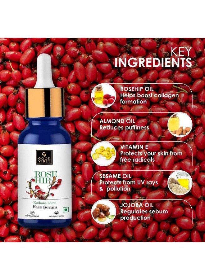 Good Vibes Rose Hip Radiant Glow Face Serum 10 Ml Light Weight Non Greasy Moisturizing Anti Ageing Formula For All Skin Types Corrects Dark Spots Natural No Parabens & Sulphates No Animal Testing  - Image 4