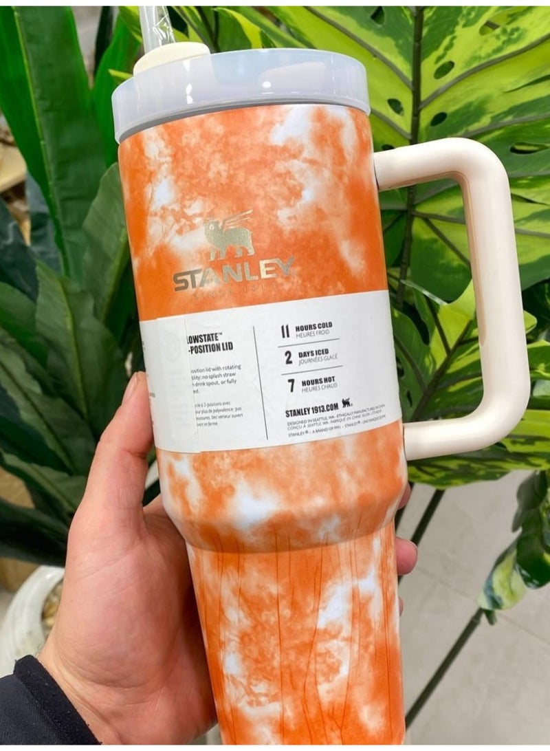 ستانلي مج ستانلي كوينشر ستانلس استيل مع الماصه 1200 مل ( برتقالي رخامي) - Image 2