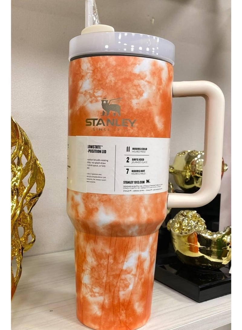 ستانلي مج ستانلي كوينشر ستانلس استيل مع الماصه 1200 مل ( برتقالي رخامي) - Image 1