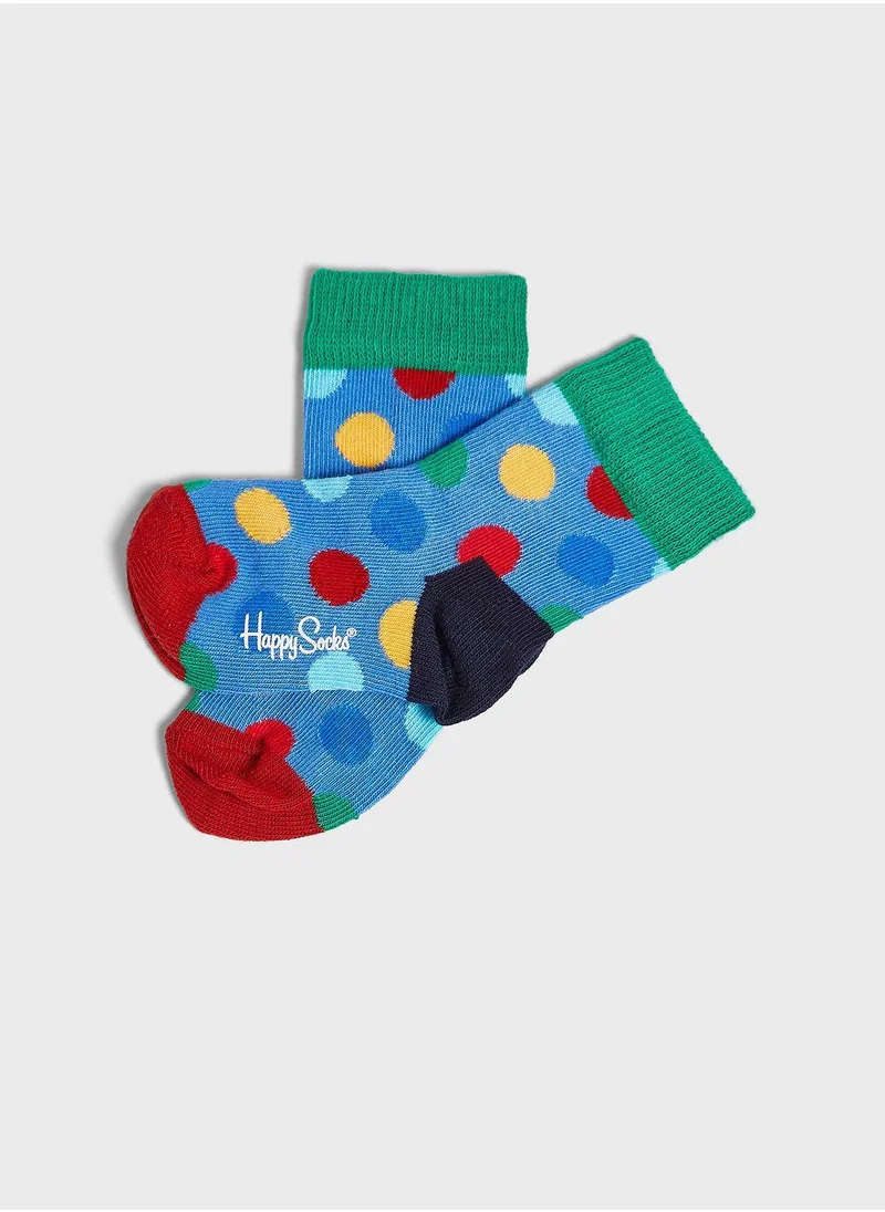 Happy Socks Kids 2 Pack Big Dot Crew Socks