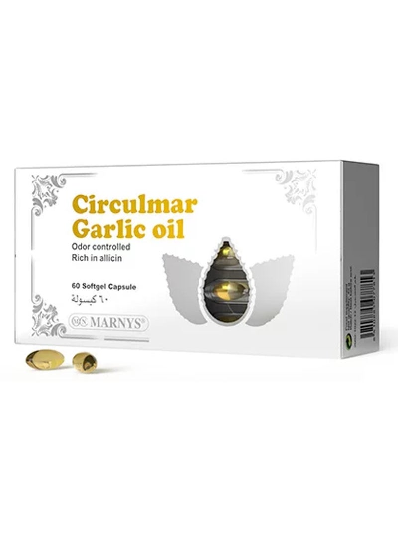 Marnys Circulmar Garlic Oil 500mg Odorless Dietary Supplement - 60 Capsules - Image 1