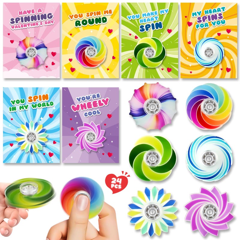 Letapapa 24Pack Valentines Day Cards For Kids with Fidget Spinner Toys Valentines Greeting Cards for Kids School Classroom Valentines Gifts Exchange Valentines Party Favors Prizes for Boys Girls - Image 3