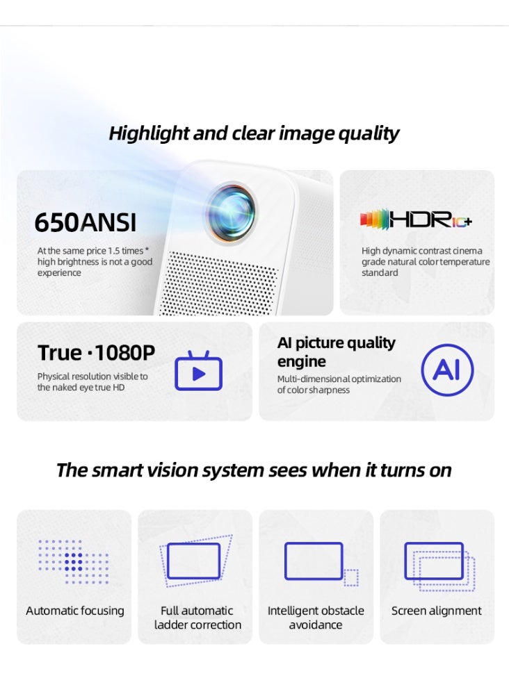 Lenovo Full HD 1080P Portable WIFI Android Home Projector Xiaoxin 100S 2+32G Big Memory 6D Keystone LCD Movie Projector Compatible with Android/iOS/Windows/HDMI/USB/PS4/PS5 for Work and Gaming - Image 2