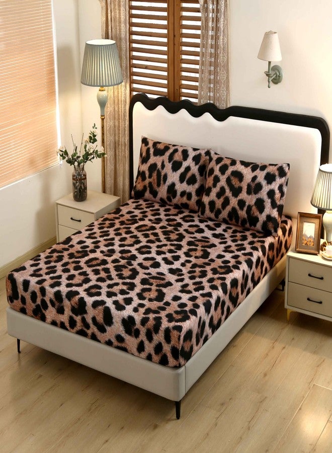 SDY 3PCS Cheetah Fitted Sheet Queen，Leopard Sheet Queen Set Deep Pockets for Kids Children Women Bedroom Decor,Easy Care Include 1 fittedsheet+ 2pillowcases（no Velvet, just Velvet Look） - Image 1