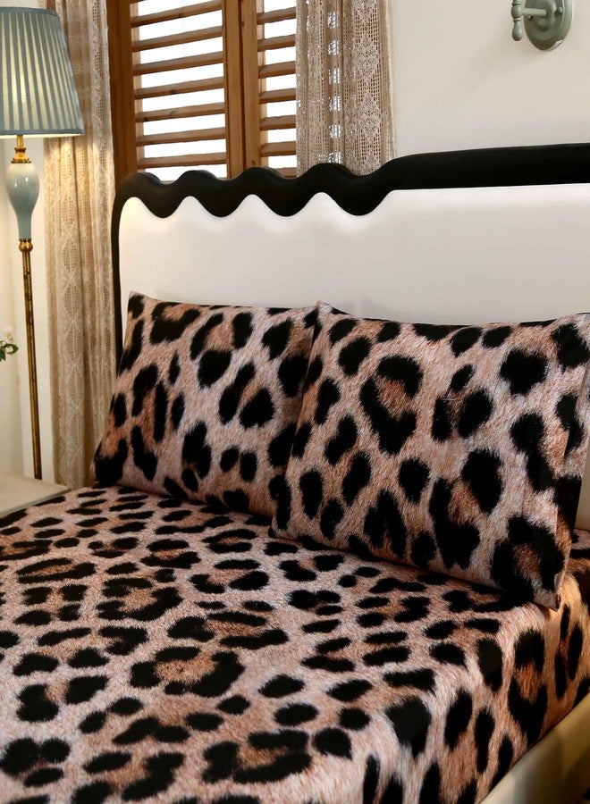 SDY 3PCS Cheetah Fitted Sheet Queen，Leopard Sheet Queen Set Deep Pockets for Kids Children Women Bedroom Decor,Easy Care Include 1 fittedsheet+ 2pillowcases（no Velvet, just Velvet Look） - Image 3
