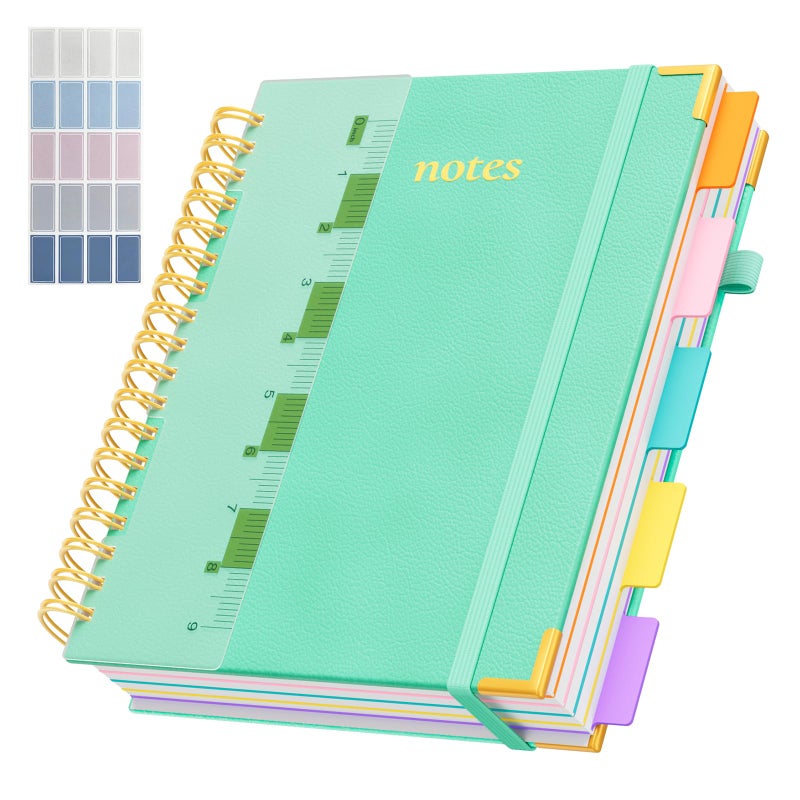 XYark Line Hardcover Spiral Notebook with Removable Dividers Tabs & Ruler, 5 Subject Notebook College Ruled, 300 Page, Large 8"x10" B5 Notebooks for Work School, Lined Journal for Women & Men, Blue - Image 1