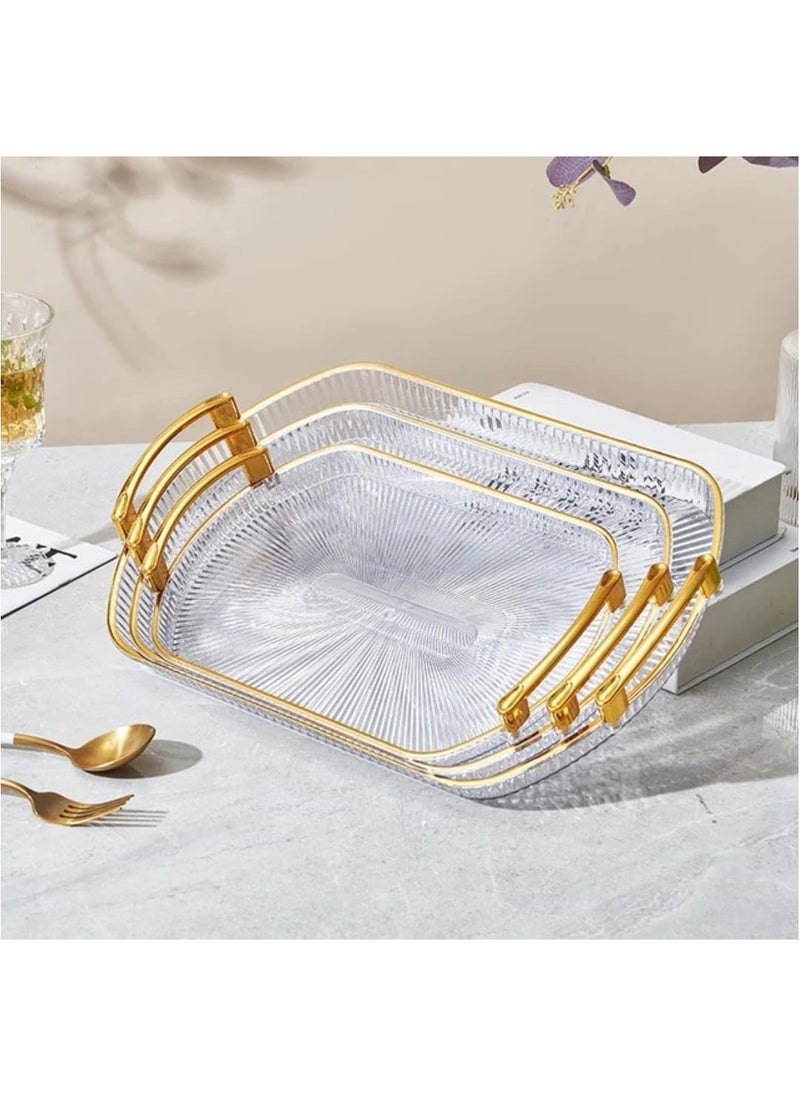 Generic 3 in 1 Acrylic Serving/Decorative Tray with Gold handle, Fruit/Dessert/Drinks/Coffee/Tea Display tray. Transparent,Durable and Beautiful Tray for kitchen,Home,Hotel and Bar (Rectangular)  - Image 4