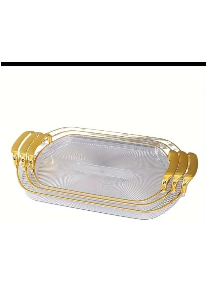 Generic 3 in 1 Acrylic Serving/Decorative Tray with Gold handle, Fruit/Dessert/Drinks/Coffee/Tea Display tray. Transparent,Durable and Beautiful Tray for kitchen,Home,Hotel and Bar (Rectangular)  - Image 1