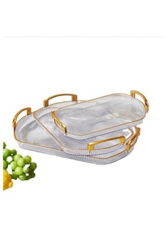 Generic 3 in 1 Acrylic Serving/Decorative Tray with Gold handle, Fruit/Dessert/Drinks/Coffee/Tea Display tray. Transparent,Durable and Beautiful Tray for kitchen,Home,Hotel and Bar (Rectangular)  - Image 2